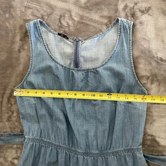 Talbots Denim Dress Women Size 4 Blue Sleeveless Chambray Tassel Belt Ruffle Hem - Picture 9 of 9